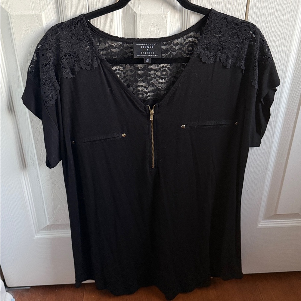 Flower Label Black Lace Blouse